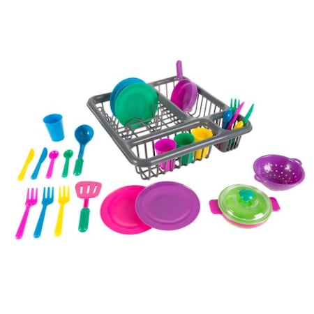 Toy Time Kids Play Dish Set, 27-piece Tableware with Drainer, Kitchen Playset for Boys and Girls 749387UUU